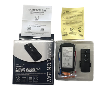 Hampton Bay Universal 3-speed Damp Rated Ceiling Fan Remote Control with Dimming Black