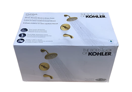 KOHLER Cursiva Single-Handle 3-Spray Tub and Shower Faucet 1.75 GPM in Vibrant Brushed Moderne Brass (Valve Included)