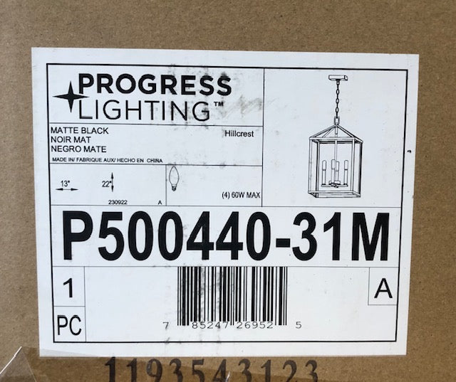 Progress Lighting Hillcrest 4-Light 13 in. Matte Black Modern Farmhouse Foyer Light for Halls