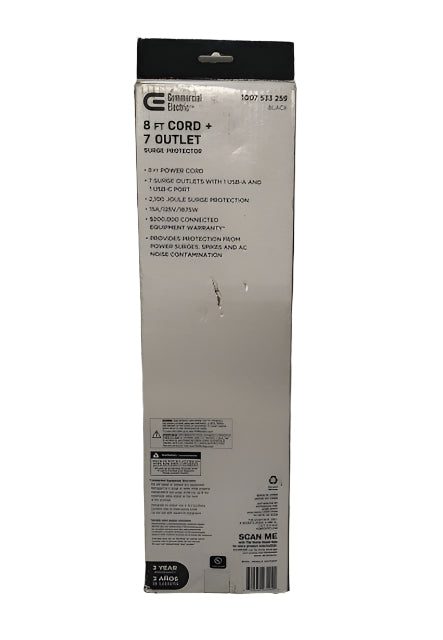 Commercial Electric 8 ft. 7-Outlet Surge Protector with USB in Black