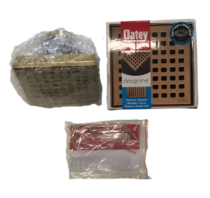 Oatey Designline 4 in. x 4 in. Stainless Steel Square Shower Drain with Square Pattern Drain Cover in Brushed Gold