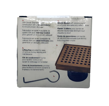 Oatey Designline 4 in. x 4 in. Stainless Steel Square Shower Drain with Square Pattern Drain Cover in Brushed Gold