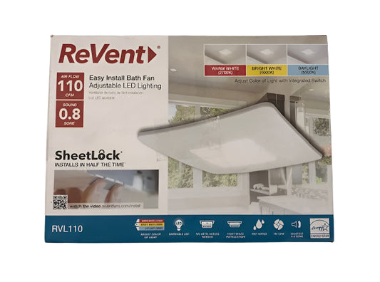 ReVent 110 CFM Ceiling/Wall Mount Easy Roomside Installation Bathroom/Bath Exhaust Fan w/ Adjustable LED Lighting, ENERGY STAR
