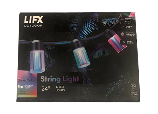 LIFX 12-Light 24 ft. Outdoor Plug-In RGB Integrated LED Smart Wi-Fi String Light, Works with Alexa/Hey Google/HomeKit/Siri