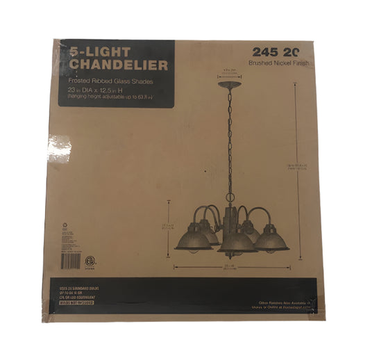 Hampton Bay Halophane 5-Light Brushed Nickel Chandelier with Frosted Ribbed Glass Shades