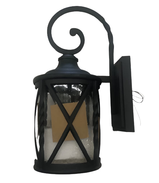 Home Decorators Collection Walcott Manor 18.75 in. 1-Light Black Industrial Hardwired Outdoor Wall Light Lantern Sconce with Clear Seeded Glass