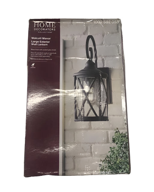Home Decorators Collection Walcott Manor 18.75 in. 1-Light Black Industrial Hardwired Outdoor Wall Light Lantern Sconce with Clear Seeded Glass