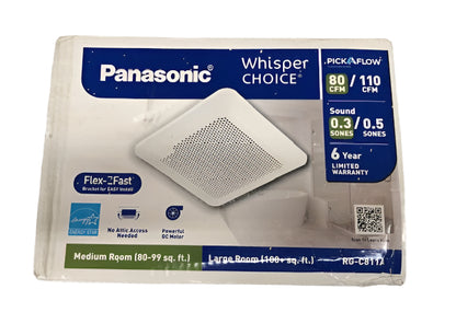 Panasonic Whisper Choice DC Pick-A-Flow 80/110 CFM Ceiling Bathroom Exhaust Fan with Flex-Z Fast Bracket