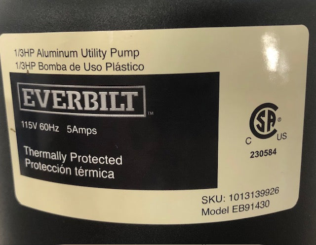 Everbilt 1/3 HP Submersible Aluminum Utility Pump