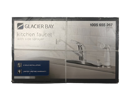 Glacier Bay Single Handle Standard Kitchen Faucet in Chrome with White Side Sprayer