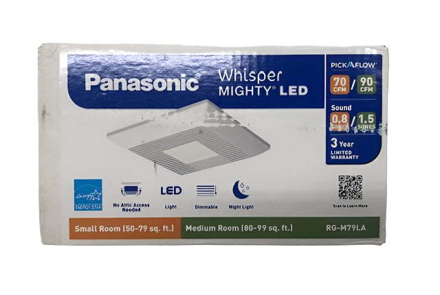 Panasonic Whisper Mighty LED Pick-A-Flow 70-90CFM Ceiling/Wall ENERGY STAR Bathroom Exhaust Fan 9.5 in. x 9.5 in. Grille Footprint