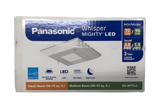 Panasonic Whisper Mighty LED Pick-A-Flow 70-90CFM Ceiling/Wall ENERGY STAR Bathroom Exhaust Fan 9.5 in. x 9.5 in. Grille Footprint