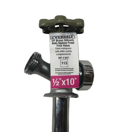 Everbilt 1/2 in. x 3/4 in. x 10 in. MPT x SWT x MHT Brass Anti-Siphon Frost Free Sillcock Valve with Multi-Turn Operation