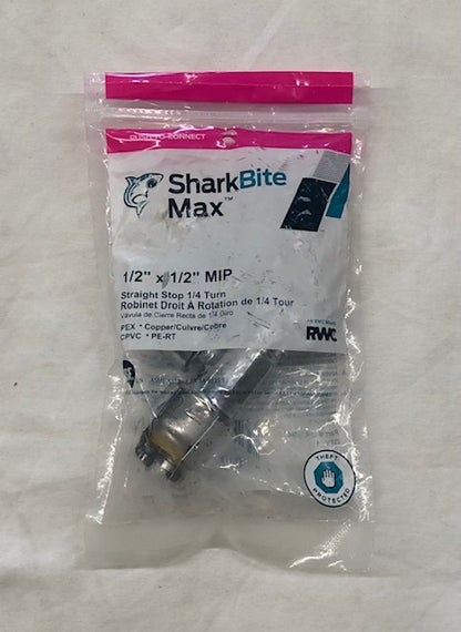 SharkBite Max 1/2 in. Push-to-Connect x 1/2 in. MIP Chrome-Plated Brass Quarter-Turn Straight Stop Valve