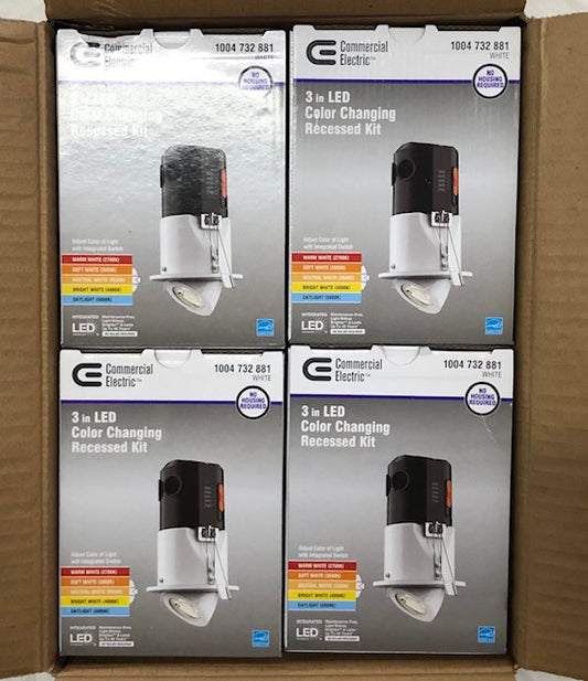 4-Pack Commercial Electric Premium Downlight 3 in. 2700K - 5000K White New Construction/Remodel Recessed Integrated LED Gimbal Kit