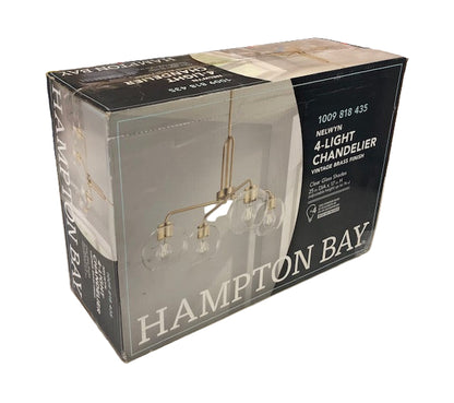 Hampton Bay Nelwyn 25 in. 4-Light Vintage Brass Chandelier with Clear Glass Globe Shades