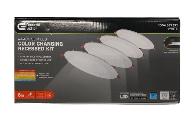 Case of 16 Slim Baffle LED 6" Round Adj Color Temp Canless Recessed Light White