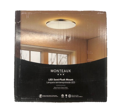 Monteaux Lighting 13 in. Brass Integrated LED Semi-Flush Mount Ceiling Light with Acrylic Shade