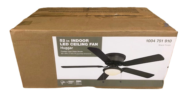 Hugger 52 in. LED Indoor Black Ceiling Fan with Light Kit