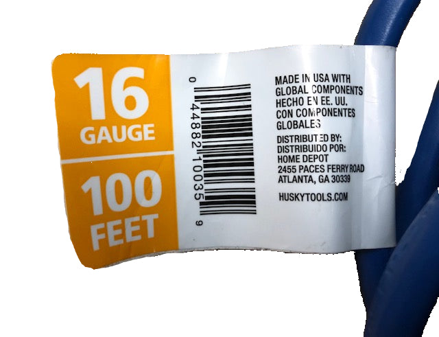 Husky 100 ft. 16/3 Medium Duty Cold Weather Indoor/Outdoor Extension Cord, Blue