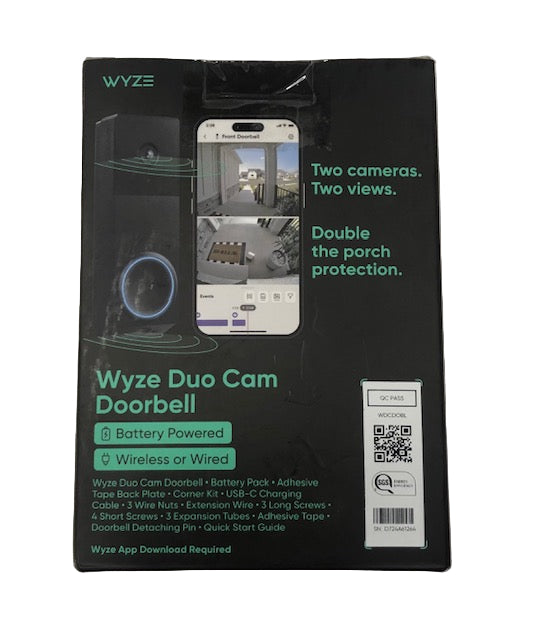 Wyze Wireless Duo Cam Video Doorbell, Battery Powered, 2K Full HD Video, 2 Cameras (People and Package), Color Night Vision (Copy)