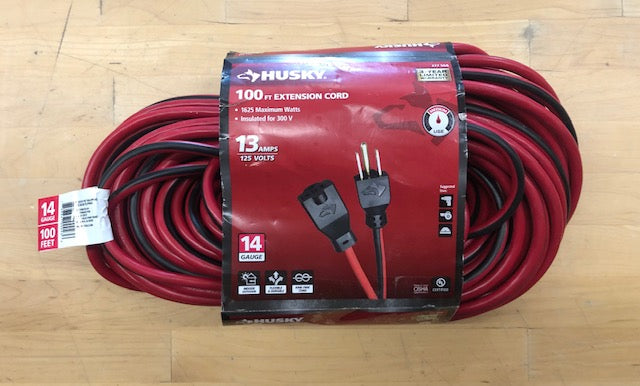Husky 100 ft. 14/3 Medium Duty Indoor/Outdoor Extension Cord, Red/Black