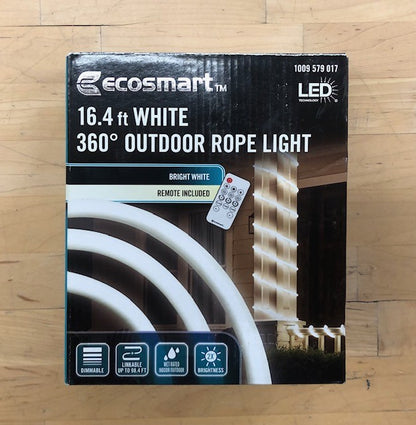 EcoSmart 16.4 ft. Plug-In Bright White LED 360° Outdoor Dimmable Linkable Rope Light with Remote Control