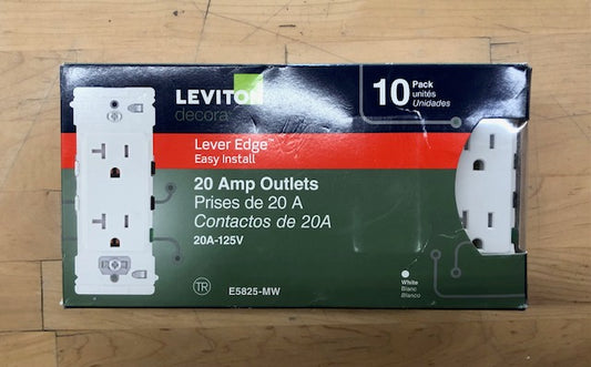 Leviton Decora Lever Edge 20 Amp 125 Volt Tamper-Resistant Duplex Outlet/Receptacle, White (10-Pack) E5825-MW