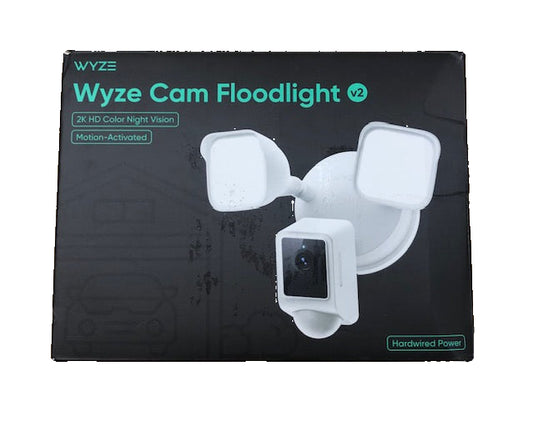 Wyze Wired Outdoor Wi-Fi Floodlight v2 Home Security Camera with 2K Video, Color Night Vision, Motion Activated LEDs - White
