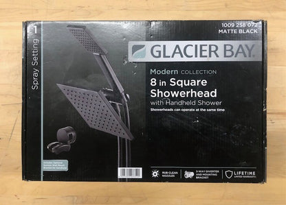 Glacier Bay Modern 1-Spray 7.9 in. Dual Tub Wall Mount Fixed and Handheld Shower Heads 1.8 GPM in Matte Black
