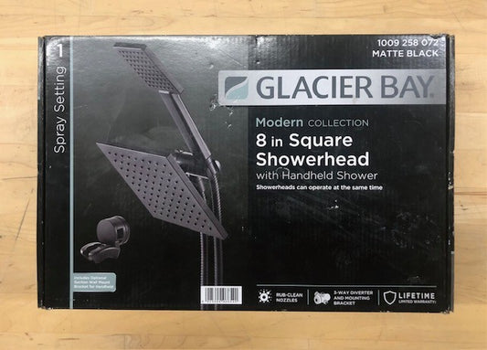 Glacier Bay Modern 1-Spray 7.9 in. Dual Tub Wall Mount Fixed and Handheld Shower Heads 1.8 GPM in Matte Black