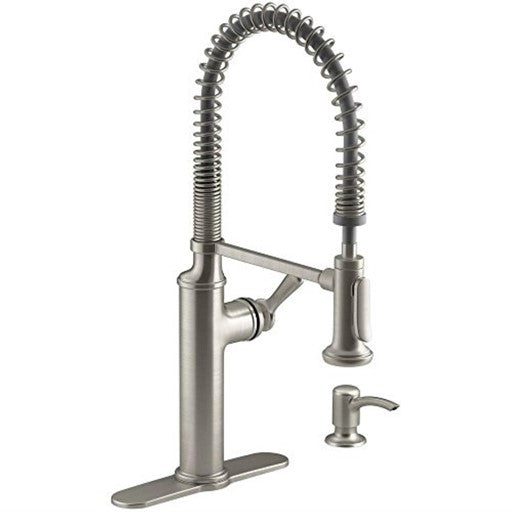 KOHLER Sous Pro-Style Single Handle Pull Down Sprayer Kitchen Faucet in Vibrant Stainless Steel, Silver