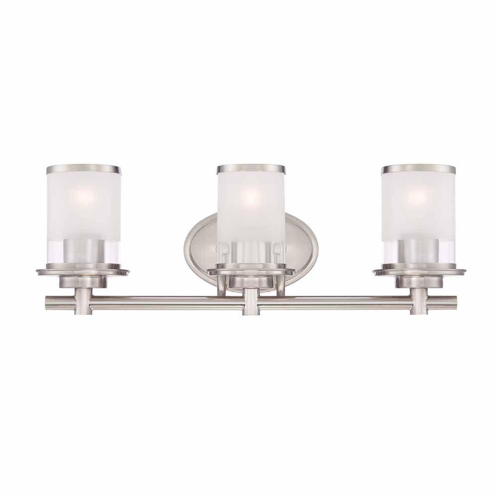 Hampton Bay Truitt 23.25 in. 3-Light Brushed Nickel Modern Transitional Vanity with Frosted and Clear Edge Glass Shades