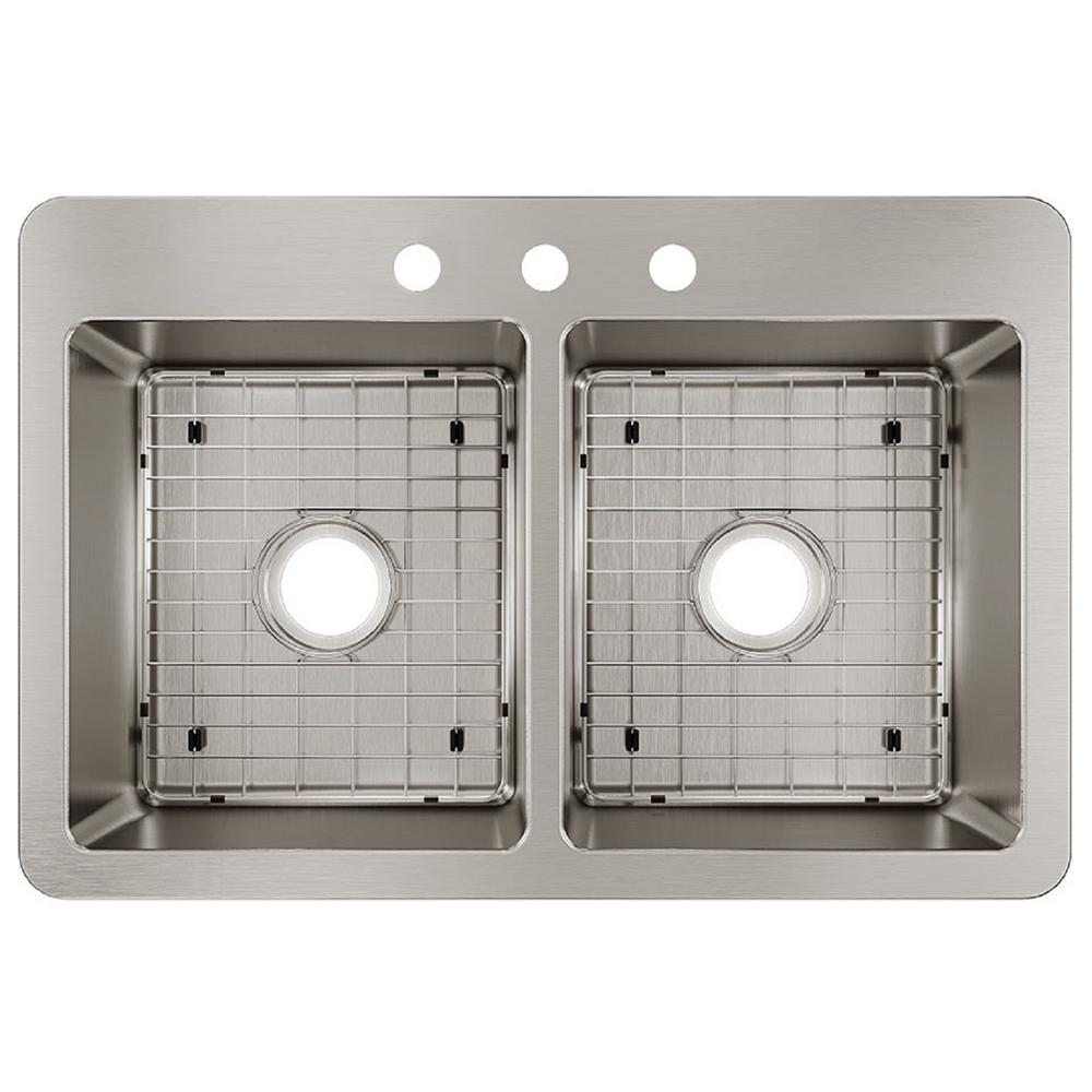 Elkay Avenue 33 in. Drop in/Undermount Double Bowl 18 Gauge Stainless Steel Kitchen Sink with Bottom Grids, Silver