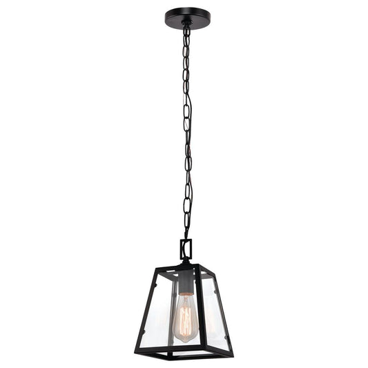 Home Decorators 1-Light Matte Black and Glass Mini Pendant- New