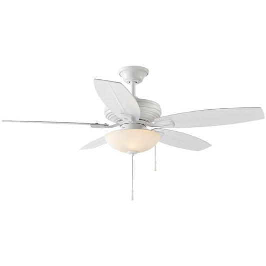 Hampton Bay North Pond 52 in. Indoor/Outdoor LED Matte White Ceiling Fan with Light Kit, Reversible Motor and Reversible Blades