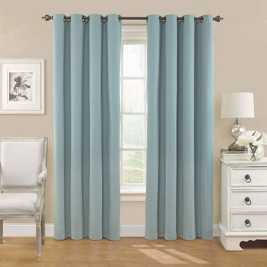 Eclipse Nadya Damask Thermalayer Smokey Blue Damask Pattern Polyester 52 in. W X 84 in. L Blackout Single Grommet Curtain Panel