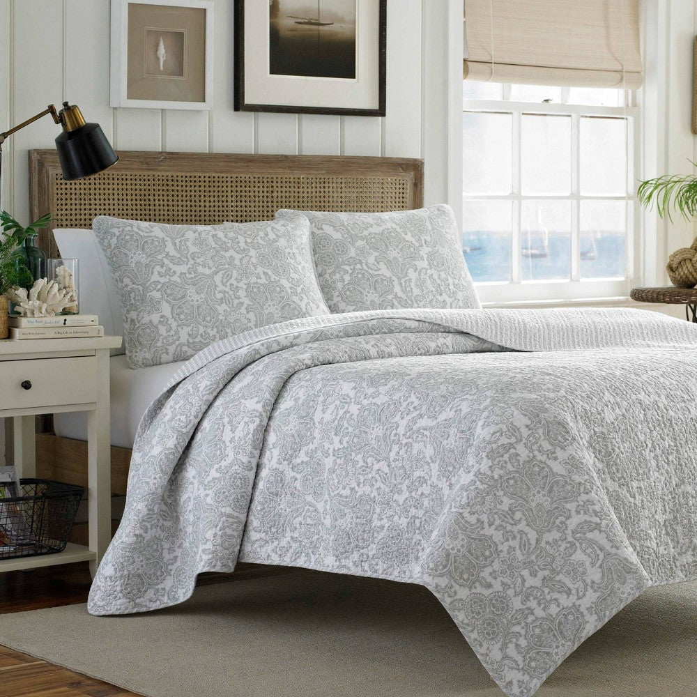 Tommy Bahama Island Memory 3-Piece Gray Cotton Full/Queen Quilt Set