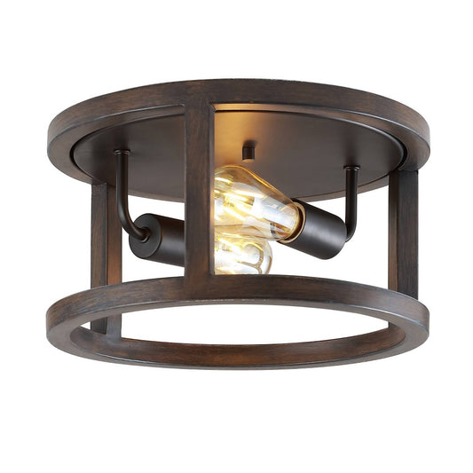 JONATHAN Y Atelier 12.75 in. 2-Light Brown/Oil Rubbed Bronze Iron Rustic Industrial LED Flush Mount