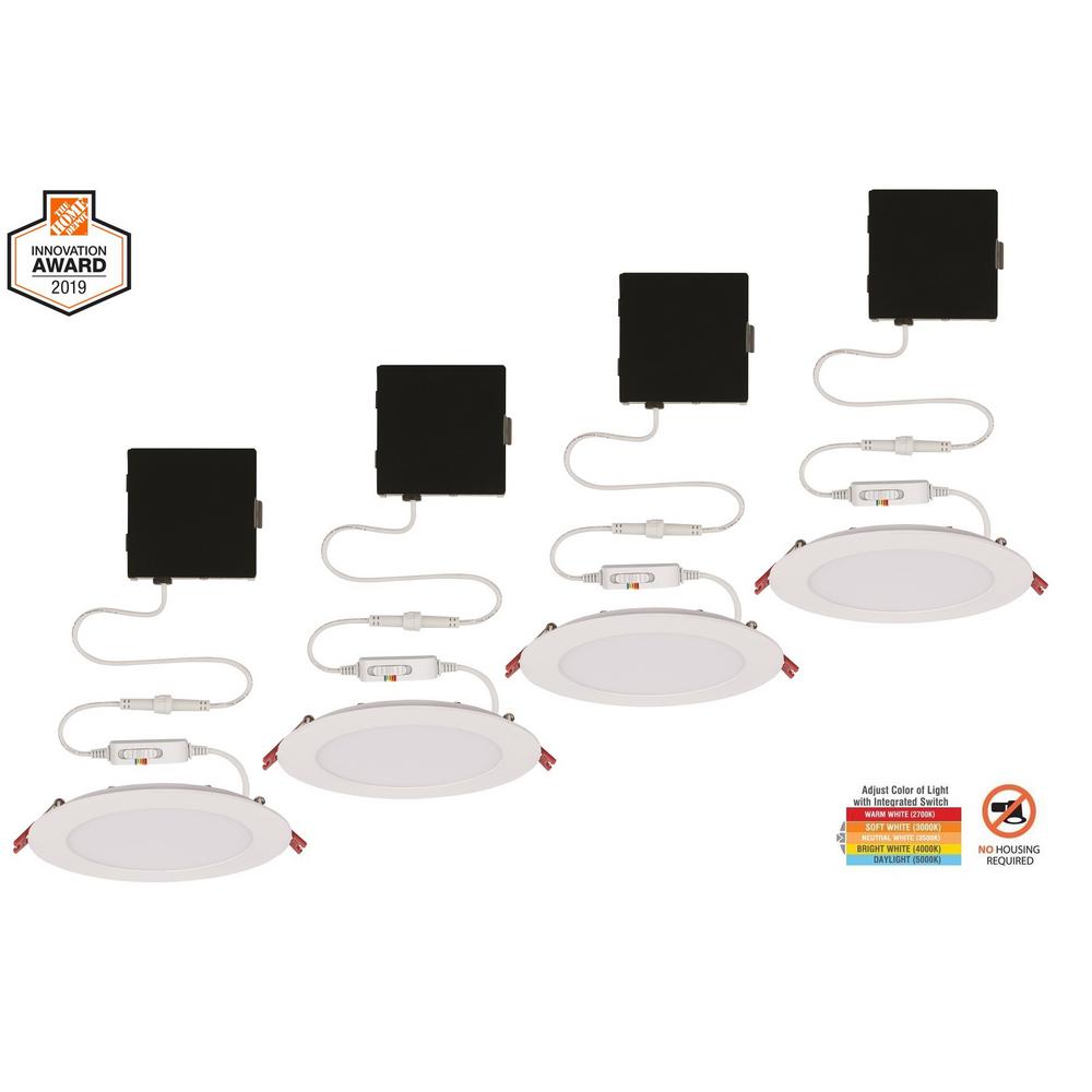 Commercial Electric Ultra Slim 6 in. Adjustable CCT Canless New Construction & Remodel IC Rated Dimmable LED Recessed Light Kit (4-Pack)