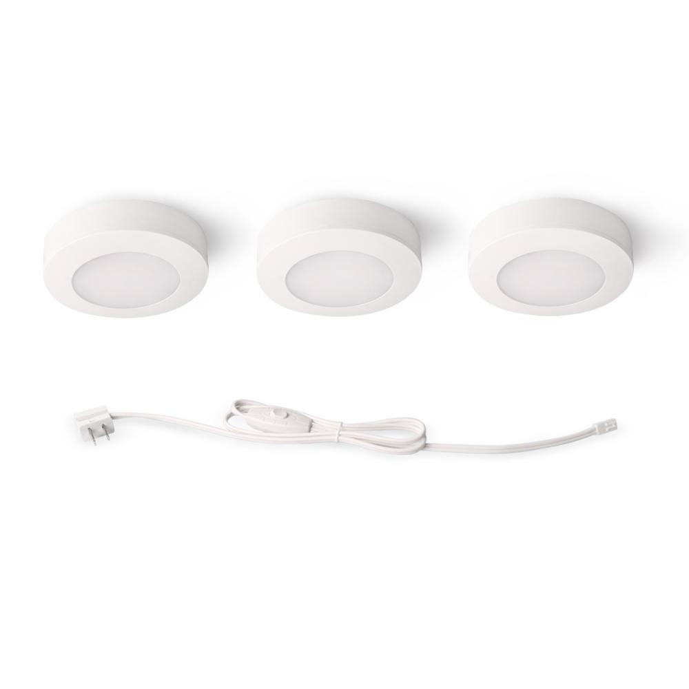 Commercial Electric 3-Light Plug-in LED White Puck Light Kit with CCT Changing (2700K/3000K/4000K)