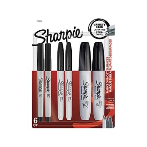 Sharpie Permanent Markers  Multi-Tip Pack  Fine/Ultra Fine/Chisel Tip  Black  6 Count