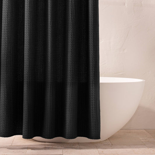 Waffle Shower Curtain Washed Black - Casaluna™