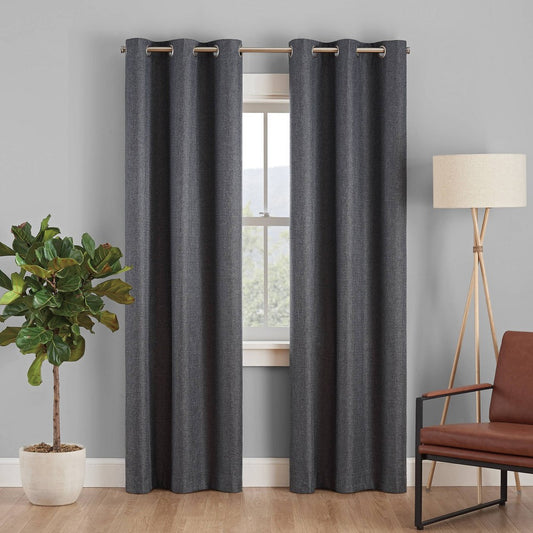 Eclipse Desmond Charcoal Solid Polyester 95 in. L X 40 in. W Blackout Grommet Curtain, Grey