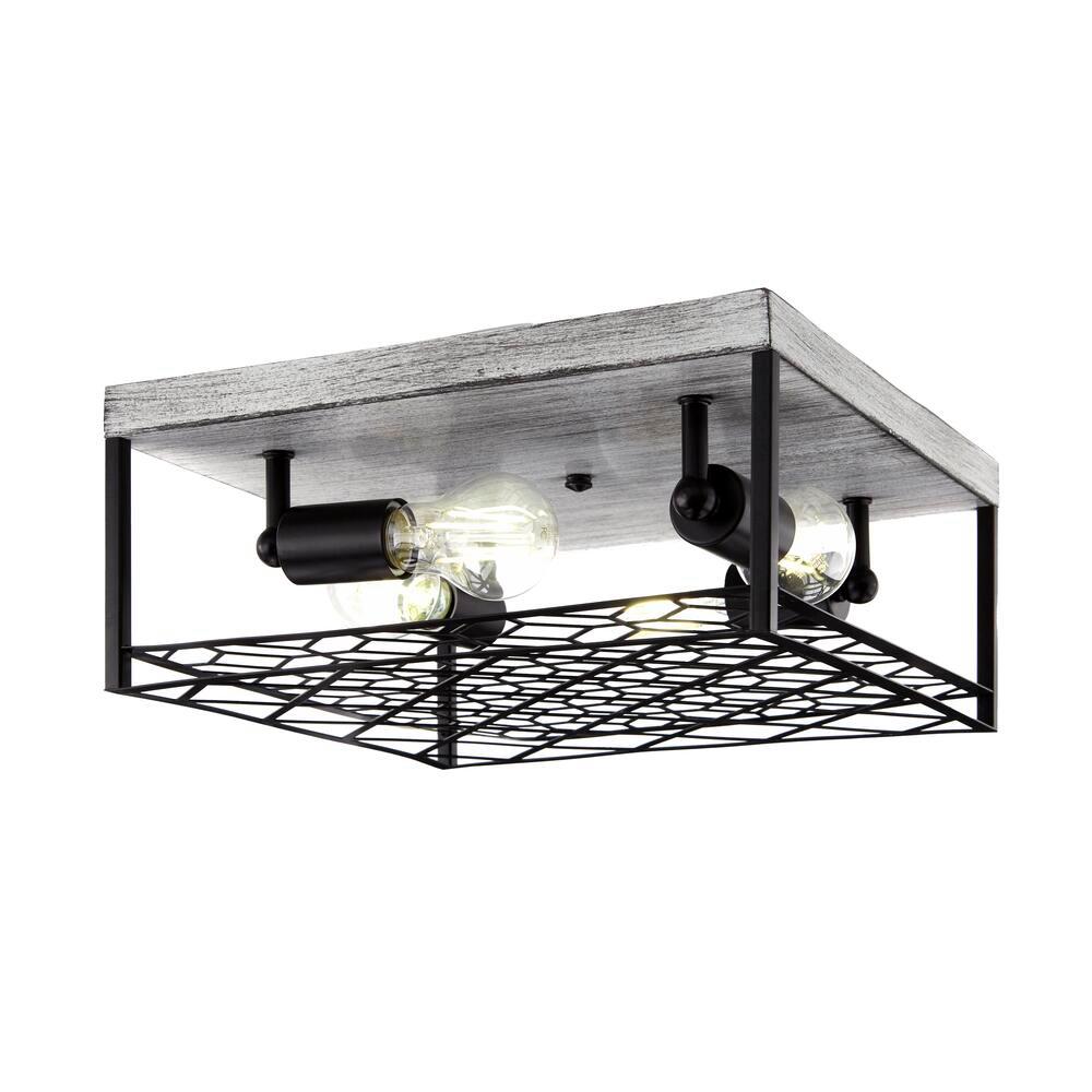 Hampton Bay Heather Glen 12.4 in. 4-Light Black Square Flush Mount, Industrial Ceiling Light