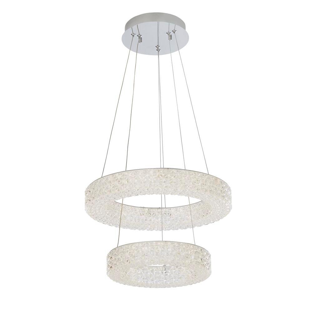 Home Decorators Collection Wesley Park 150-Watt Integrated LED Chrome Pendant Hanging Light with Clear Round Acrylic Ring Shades