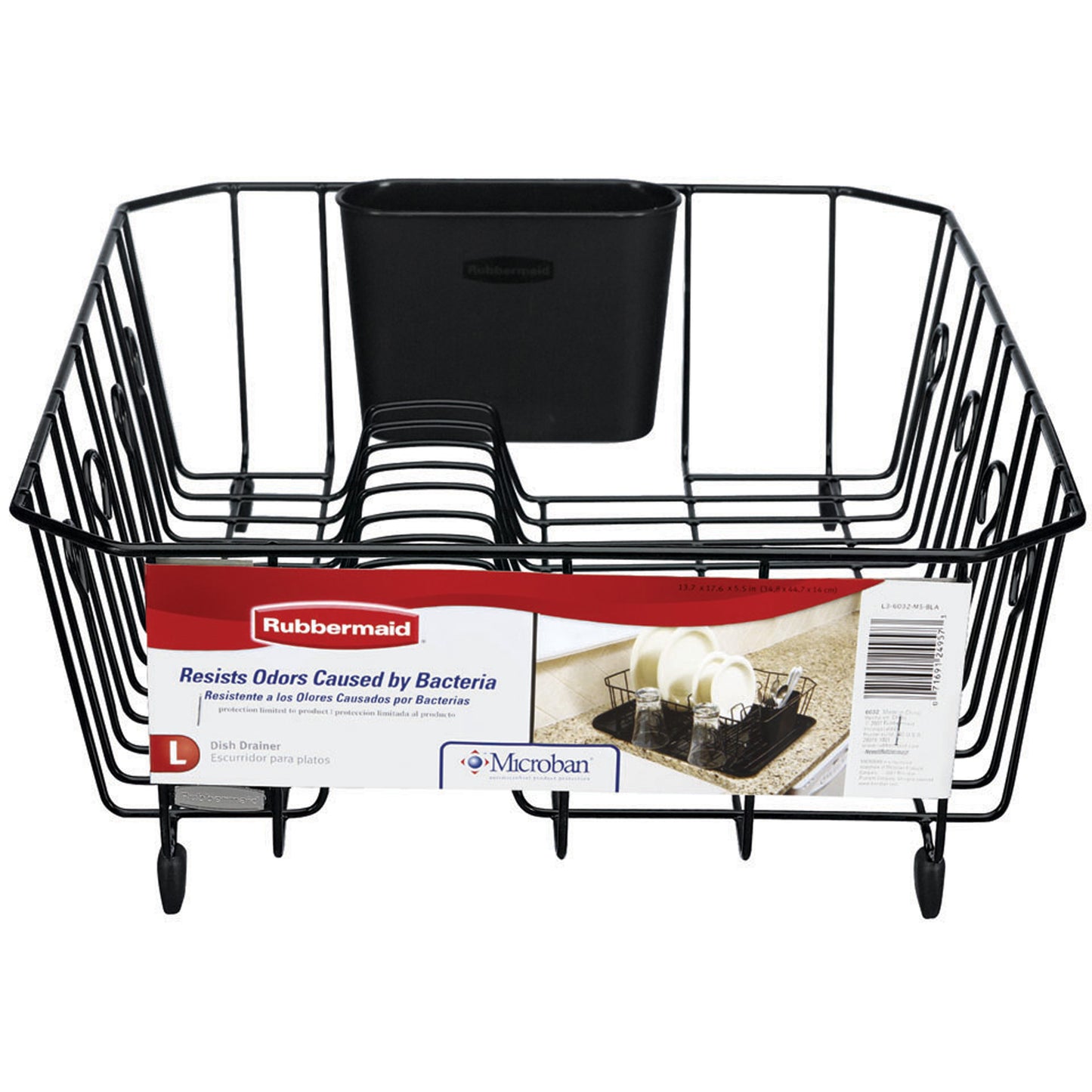 Rubbermaid Dish Rack with Utensil Holder for Kitchen Countertop  Large  Black