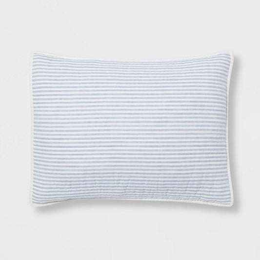 Standard Reversible Cotton Stripe Quilt Sham Light Blue - Threshold™