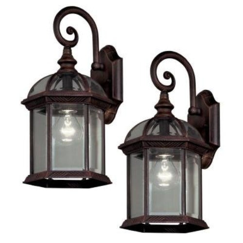 Hampton Bay Wickford 15.4 in. 1-Light Weathered Bronze Outdoor Wall Light Fixture with Clear Glass (2-Pack)