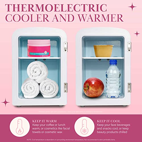 Paris Hilton Mini Refrigerator and Personal Beauty Fridge, Mirrored Door with Dimmable LED Light, Thermoelectric Cooling and Warming Function for All